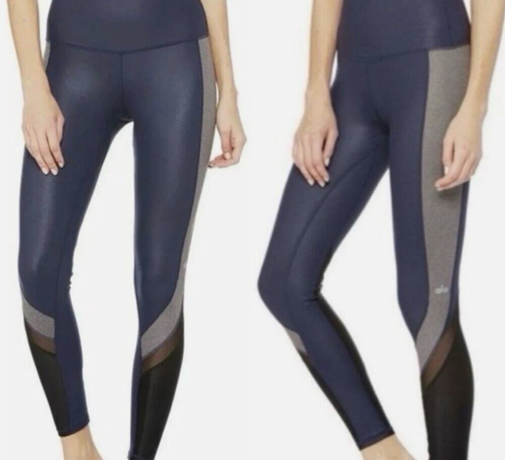 ALO Yoga Elevate Navy Gray Mesh Colorblock Leggings size Small